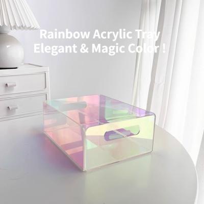 Cina Colore arcobaleno piallato vassoio acrilico con maniglie Lucite Servire vassoio personalizzato in vendita