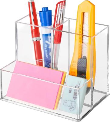 China Polished Clear Acrylic Desk Organizer Multi Compartment Acrylic Stationery Holder for sale