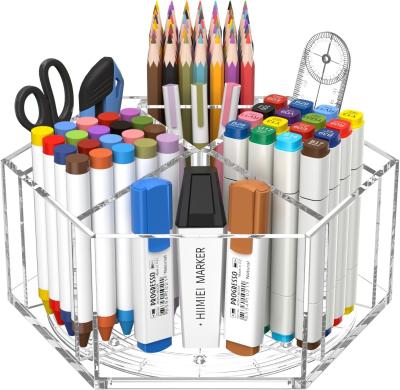 China 360 degree spinning Acrylic Rotating Organizer 7 Compartment for Pen And Pencil for sale