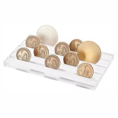 China Clear Coin Collection Cast Acrylic Holder Acrylic Coin Display Stand With Groove Cut for sale