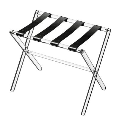 China Foldable Bedroom Hotel Acrylic Luggage Rack Lucite Suitcase Stand Custom Size for sale