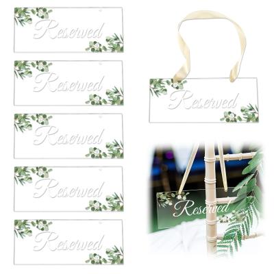 China 6 Pack Reserved Hanging Acrylic Sign With Greenery For Wedding Chairs / Church Pews for sale