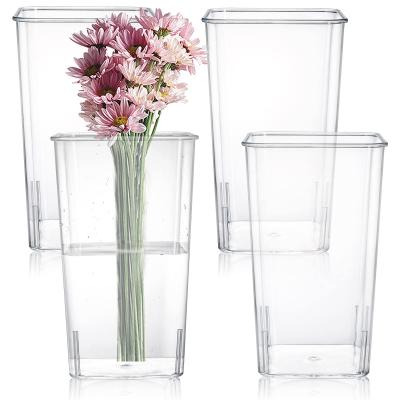 China Cuadro 4 Pack Vaso de flores de acrílico claro, soporte de vasos de acrílico de diseño cuadrado. en venta