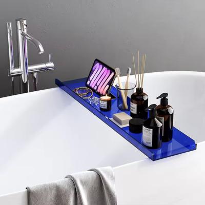 Chine Couleur personnalisée plateau de bain acrylique étagère de cristal Lucite baignoire Caddy OEM Logo à vendre