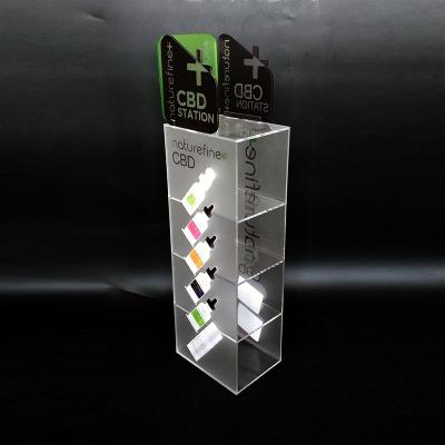 China Eco-friendly and top quality custom 4 tier pmma plexiglass acrylic vape bottle display stand liquid acrylic electronic cigarette showcase for sale