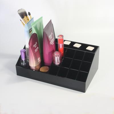 China Factory eco-friendly and top quality pmma acrylic lipstick tray plexiglass display stand lip holder acrylic cosmetic tray gloss black desktop for sale