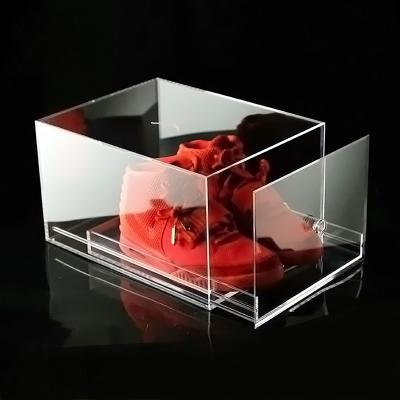 China Custom clear plexiglass pmma box display shoe box novelty factory outlet acrylic shoes sliding drawer crate box acrylic clear shoe box for sale