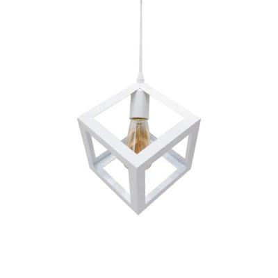 China E27 E26 Bar E27 Modern White Iron LED Lamp Pendant Ceiling Light Square Modern Pendant Lampshade for sale