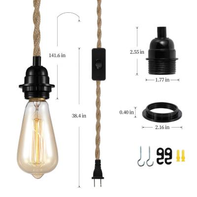 China Hemp Rope Pendant Light Power Cable Plug On / Off Switch With E27 E26 Lamp Holder for sale