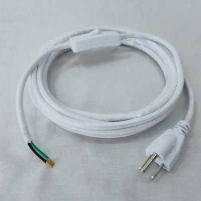 China US 3-Pin Plug 3X0.824mm2 Textile Power Cable Pendant Lightweight White Bare Ends for sale