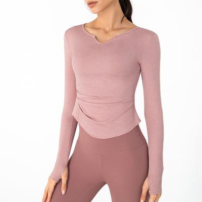 China Autumn New Breathable Yoga Clothes Women's Thin V-Neckline Running Top Blouse for sale