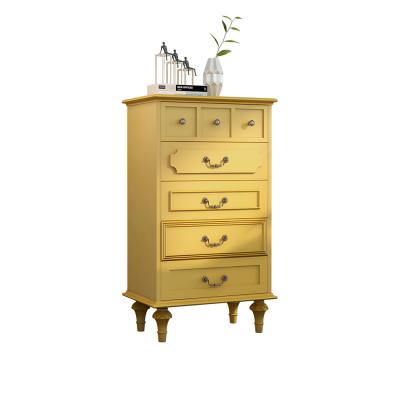 China Elegant Yellow Hawaii Vintage Wooden Accent 5 Drawers Sofa Side Cabinet For Living Room for sale