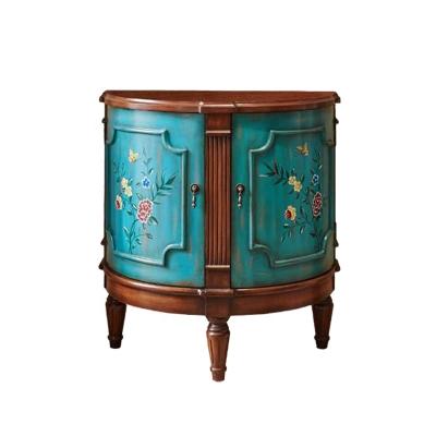 China Environmental Friendly Semicircle Antique Corner Table Designs Unique Coffee Unit Sofa Side Cabinet for sale