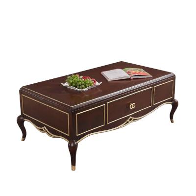 China Original Design Living Room Furniture Brown Luxury Rectangle Center Coffee Table With 2 Drawers for sale