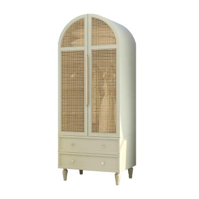 China Original Art Design Green Rattan Wooden Cabinets American Clothes Storage Cabinet Bedroom Wardrobe for sale