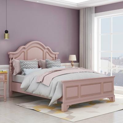 China Environmental Friendly Modern French Wood Bedroom Furniture Sets Pink Kars King Size Bed for sale