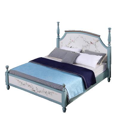 China Environmental Friendly Elegant Hand Painted Style Furniture Queen Size Solid Wood Bed Frame For Bedroom for sale