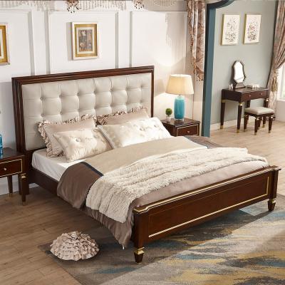 China Environmental Friendly Brown Dresser Classic Modern Single Queen Size Solid Wood Double Bed Set for sale