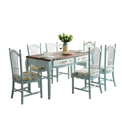 China Stylish Dining Room Furniture European Tyne Sitting Room Wooden Table Set 6 Chairs for sale