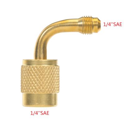 China Traditional SAE Imperial 1/4 90 Degree Cut Brass Type Refrigeration Hose Coupler SAE X SAE Connection 410A End Connection for sale