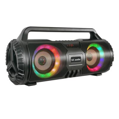 China Factory price best portable boombox rechargeable wireless BT speaker with fm radio USB TF MIC colorful light in disco lighting for sale