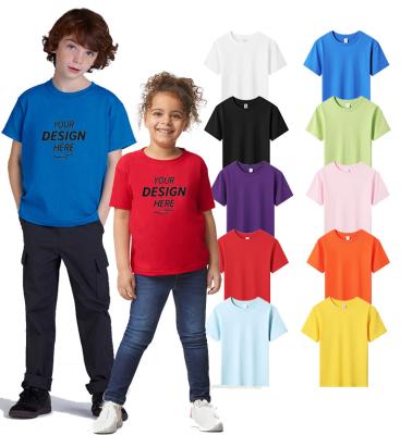 China HG7900B Logo Customize 100% Cotton 180gsm Kids T-shirts QUICK DRY Plain Prints On Demand Logo Blank Kids T-shirts for Boys and Girls for sale