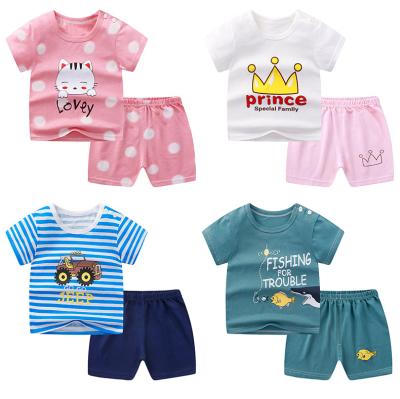 China 2021 New Children's Suit Cotton Baby Girl Boy Short Sleeve T-shirt Anti-Shrink Shorts Children's Clothing Home Service Baby Two-Piece Suit for sale