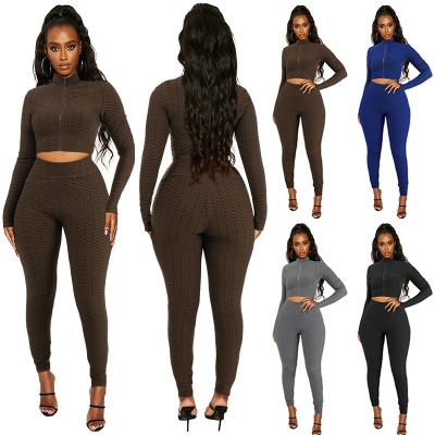 China High Quality Breathable Solid Color Two Piece Long Sleeve Top-Waist Long Sleeve Fashion Sportswear Yoga Seamless Set Women's Shorts Leisure Sports Yoga Set for sale