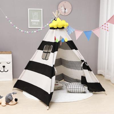 China Soft Toy Cartoon Cute Children's Tents Four Poles Stripe Kids Teepee Tent Indian Playhouse Kids Teepee Tent for sale