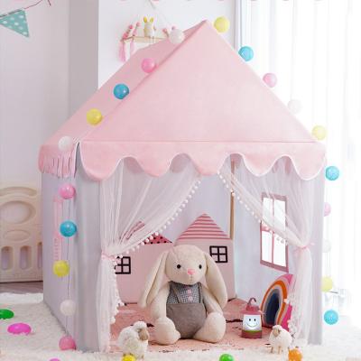 China Toy Customize Portable Pink Cotton Soft Canvas Castle Tent Kids Assembly Indoor Toy Game Tent for sale