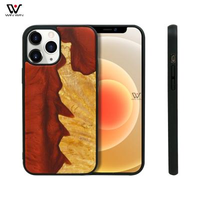 China 2021 Anti-fall Creativity TPU Epoxy Resin Wooden Case Shockproof Phone Cover For iPhone 12 Pro Max for sale