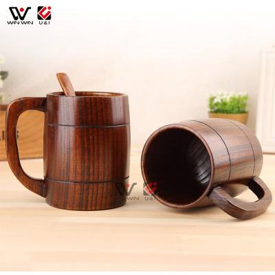 China Viable Gift Tea Cup Coffee Mug Solid Wooden Wooden Milk Mug With Handle for sale