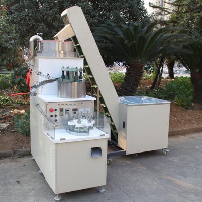 China Trouble Free Full Automatic Plastic Lid Folding Slitting Machine With Hopper For Folding And Cutting Lid for sale