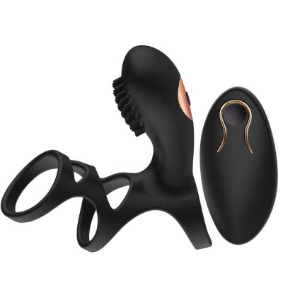 China Reusable Flexible Silicone+ABS Vibrating Cock Ring For Male Penis Massage 3 In 1 Vibrating Women Clitoris Stimulator Brush Sex Toys for sale