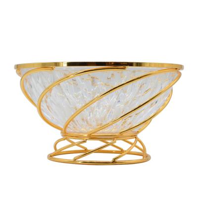 China Sustainable Household Tableware Fruit Salad Bowl Gold Metal Frame Bowl for sale