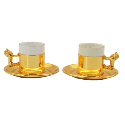 China Wholesale China Made Coffee Gold Ceramic Handle Coffee Cup Tea Cup Saucer Set With Spoon for sale