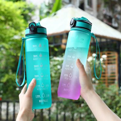 China Viable Wholesale Gym Plastic Motivational Free Portable Sports Gym 32 Ounce BPA Free Gradient Color Froster Drinking Water Bottle With Time Manufacturer for sale