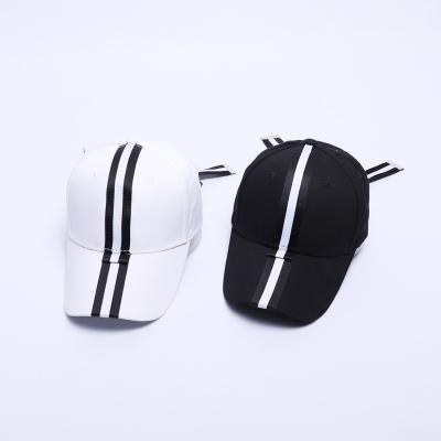 China JOINT South Korean Creative Simple Stripe Baseball Cap Long Strap Peaked Bending Along Cotton Baseball Cap for sale