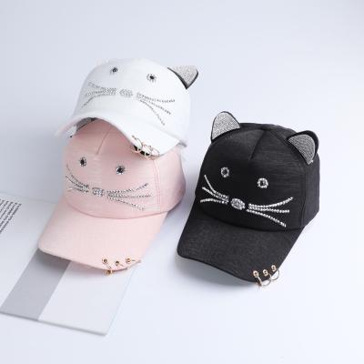 China JOINT South Korean version of baseball cap summer cat ear baseball hat fashion metal ring cotton cute baseball cap for sale