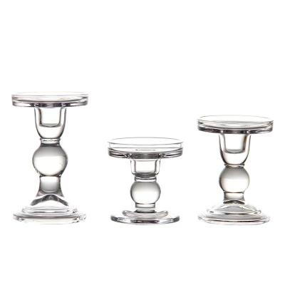 China Home Decoration Crystal Clear Glass Taper Candle Holders Candlesticks [3 Pieces] for Home Decoration for sale