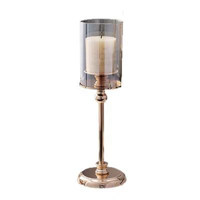 China Retro Tube Home European Gold Glass Candle Holder Metal Candlestick Style Decoration Creative Home Decoration for sale