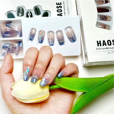 China Easy Wear New Design French Style Fake Nails Fake Nails With Glue Full Cover Set Handmade Artificial Nail Kits for sale