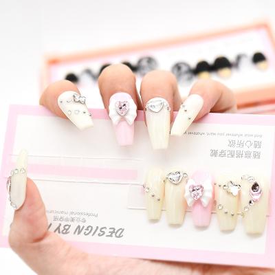 China Design Handmade Fake Nails With Rhinestones Luxury Handmade Nails Press On Customized Artificial Fingernails for sale