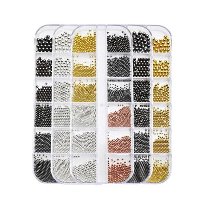 China Shiny Hot Sale 12 Grid Gold Silver Metal Beads Nail Art Accessories Caviar Mini Stainless Steel Beads 3D Nail Charms for sale