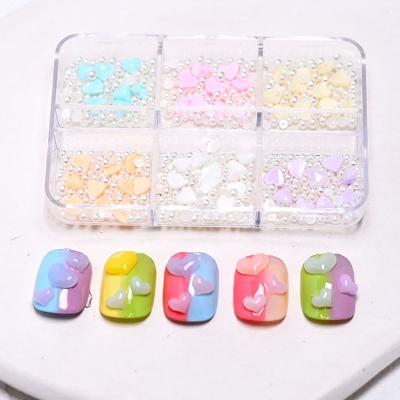 China Convenient Hot Sale Love Heart Resin Nail Art Decoration Color Shift Resin Love Heart Pearl Nail Art Accessories for sale