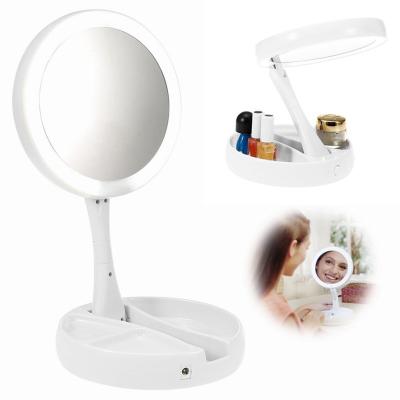 China Lighted Portable Makeup Mirror With LED Light Mirrors USB Charging Or Battery Operated With 10 Times Magnification Double Sided Mirror for sale