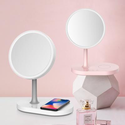 China Table Lighted Smart LED Makeup Mirror Light With Wireless Charging for sale