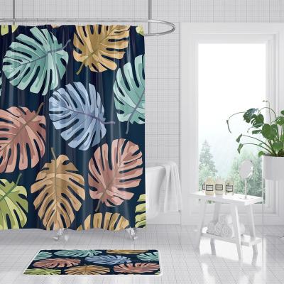 China Sustainable Tropical Rain Forest Leaf Pattern Shower Curtain Digital Print Shower Curtain Can Be Customized for sale