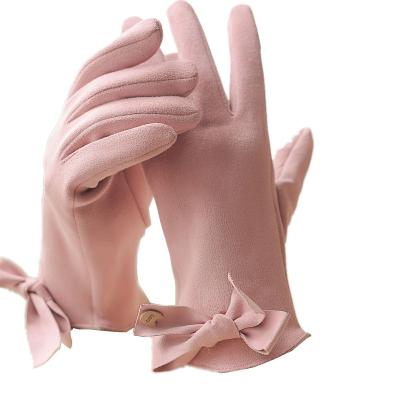 China Jacquard Winter New Style Korean Women's Suede Bowknot Touch Screen Warm for sale