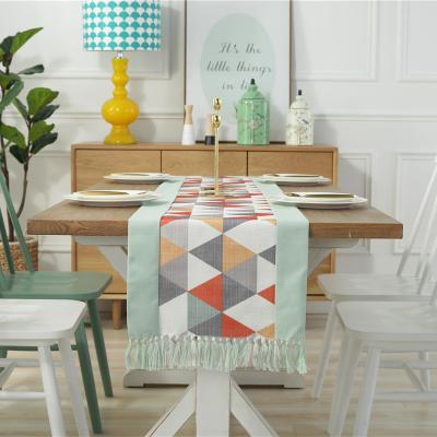 China Fashion Simple Elegant Table Runner With Tassel Double Layer Cotton And Canvas Table Runner for sale